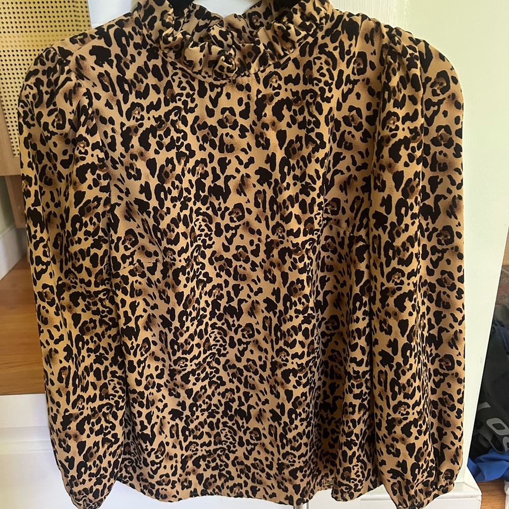 J. Crew Tan and Black Leopard Print Blouse
